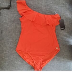 JONES NEW YORK Orange frill ruffle one shoulder Women's One-piece Swimsuit Large